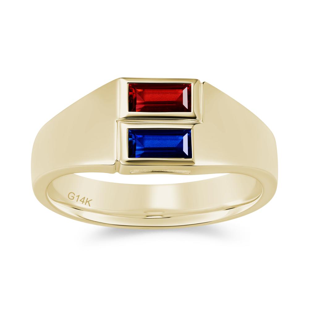 Toi Et Moi Sapphire and White Topaz Wide Band Ring for Mens - LUO Jewelry #gemstone_Garnet and Sapphire