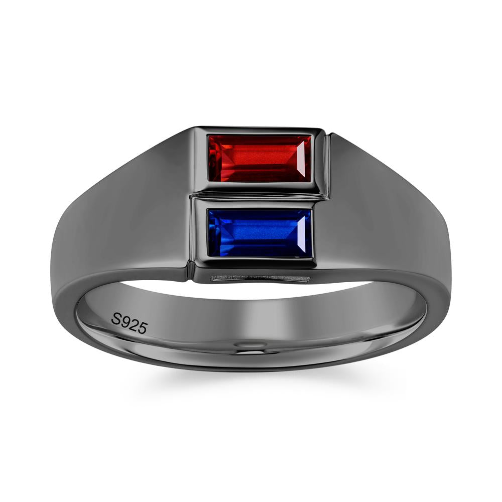 Toi Et Moi Sapphire and White Topaz Wide Band Ring for Mens - LUO Jewelry #gemstone_Garnet and Sapphire