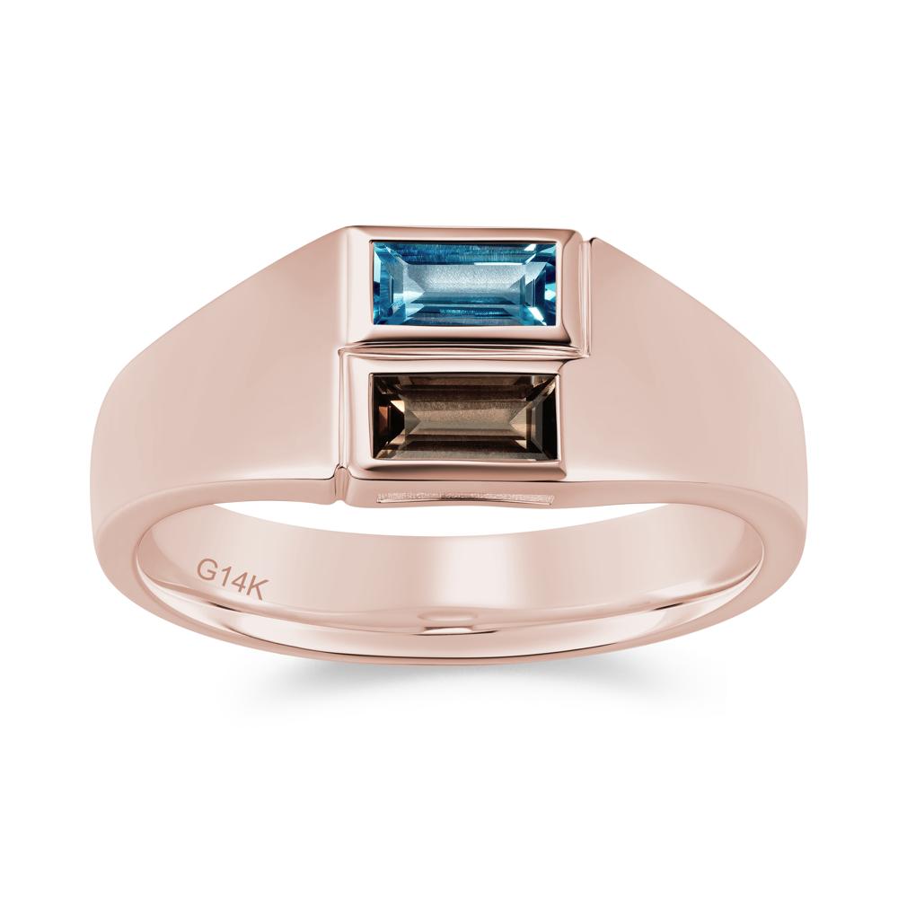Toi Et Moi Sapphire and White Topaz Wide Band Ring for Mens - LUO Jewelry #gemstone_London Blue Topaz and Smoky Quartz