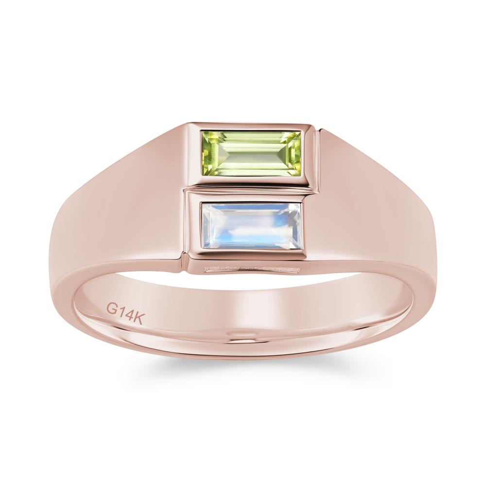 Toi Et Moi Sapphire and White Topaz Wide Band Ring for Mens - LUO Jewelry #gemstone_Moonstone and Peridot