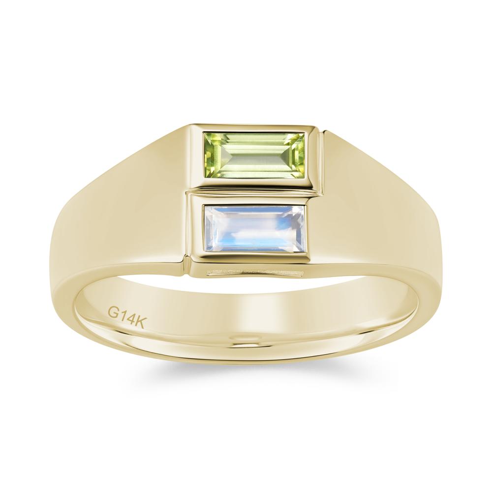 Toi Et Moi Sapphire and White Topaz Wide Band Ring for Mens - LUO Jewelry #gemstone_Moonstone and Peridot