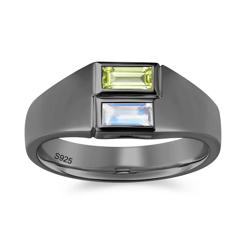 Toi Et Moi Sapphire and White Topaz Wide Band Ring for Mens - LUO Jewelry #gemstone_Moonstone and Peridot