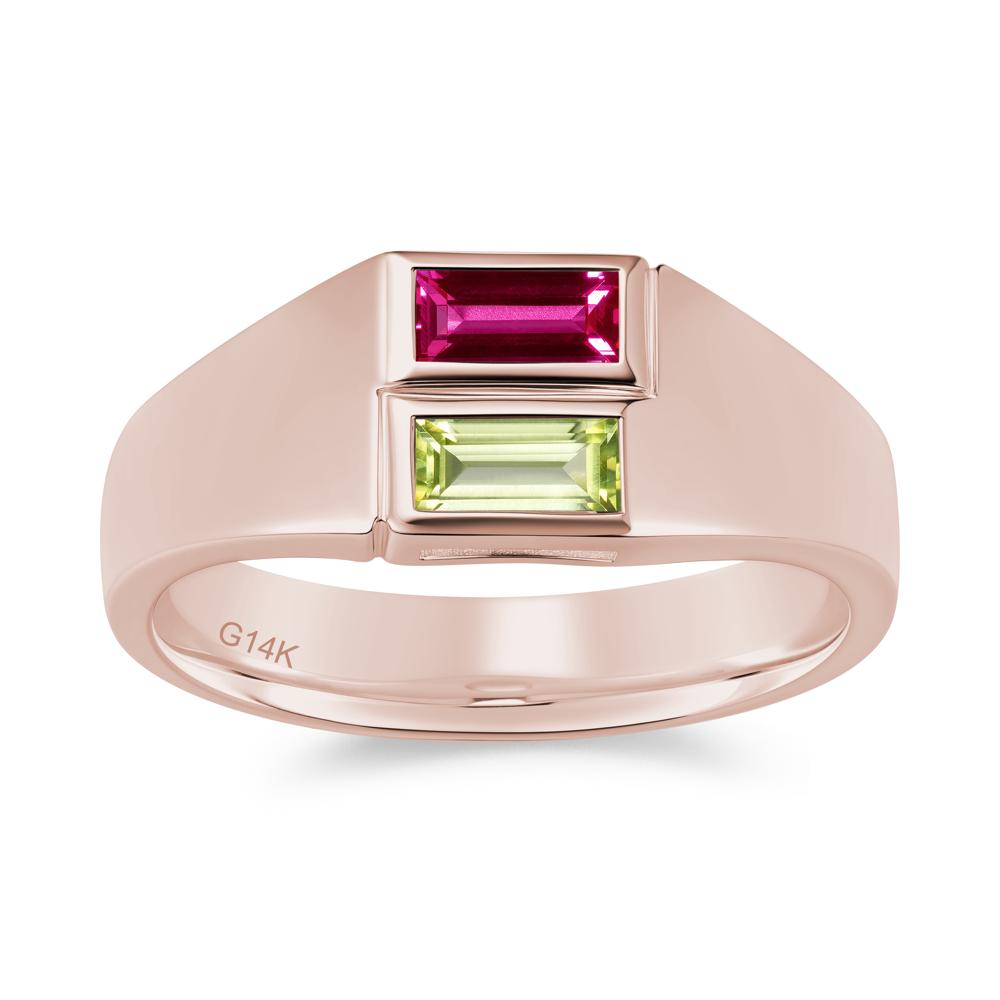 Toi Et Moi Sapphire and White Topaz Wide Band Ring for Mens - LUO Jewelry #gemstone_Peridot and Ruby