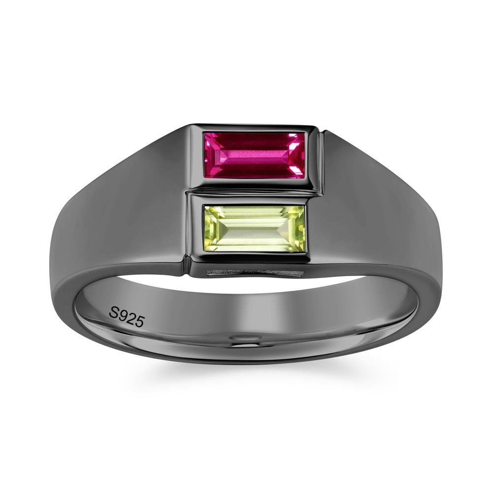 Toi Et Moi Sapphire and White Topaz Wide Band Ring for Mens - LUO Jewelry #gemstone_Peridot and Ruby