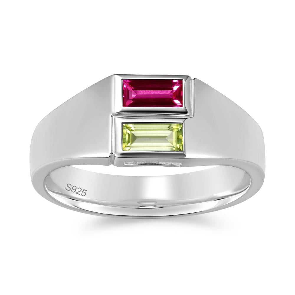 Toi Et Moi Sapphire and White Topaz Wide Band Ring for Mens - LUO Jewelry #gemstone_Peridot and Ruby