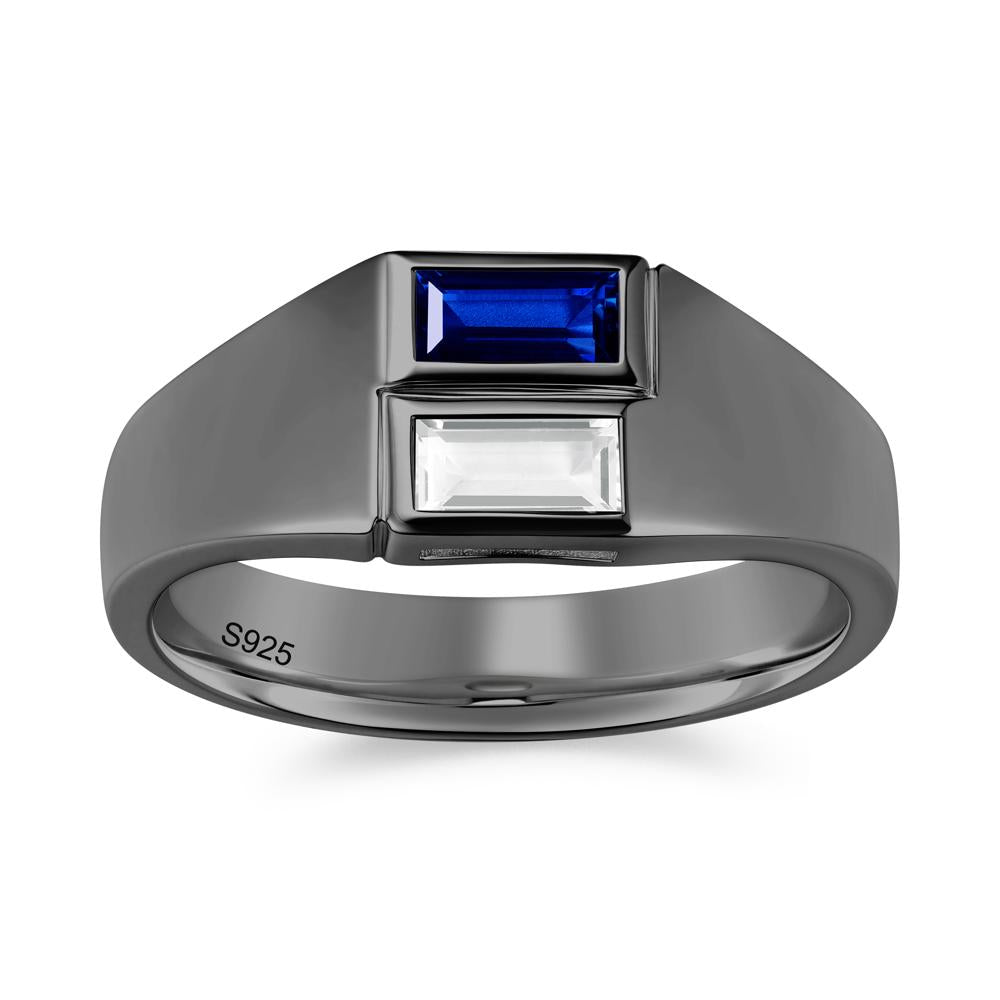 Toi Et Moi Sapphire and White Topaz Wide Band Ring for Mens - LUO Jewelry #gemstone_Sapphire and White Topaz