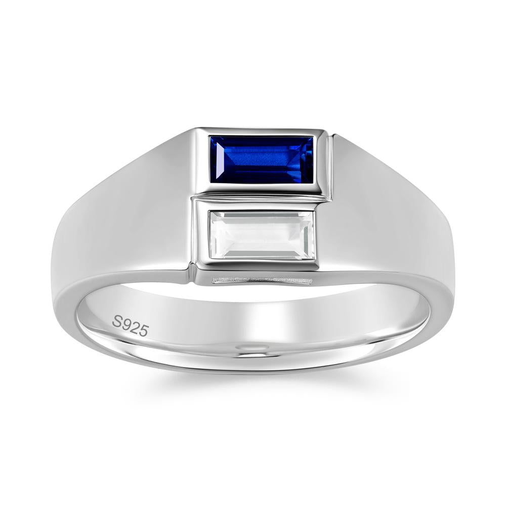 Toi Et Moi Sapphire and White Topaz Wide Band Ring for Mens - LUO Jewelry #gemstone_Sapphire and White Topaz