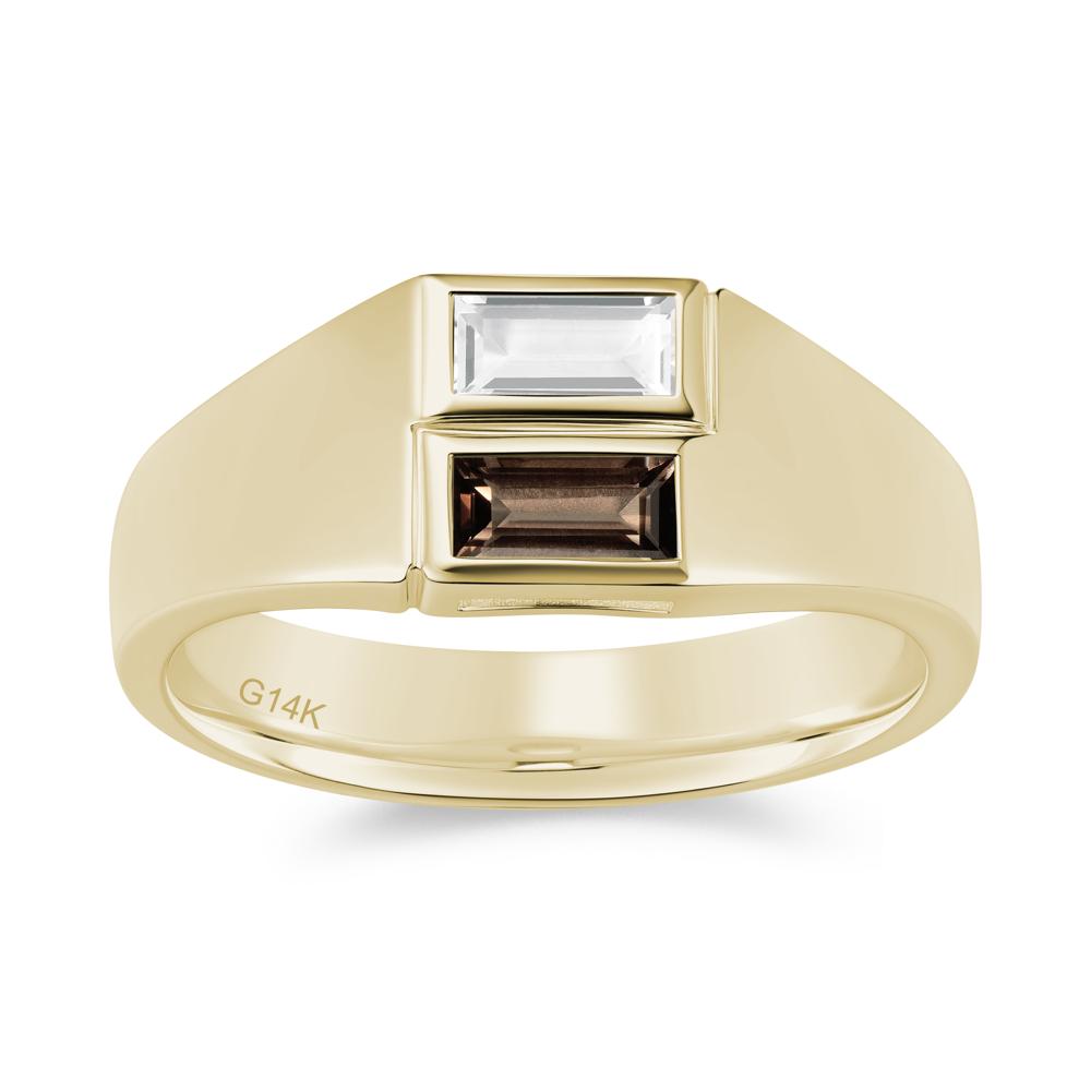 Toi Et Moi Sapphire and White Topaz Wide Band Ring for Mens - LUO Jewelry #gemstone_Smoky Quartz and White Topaz