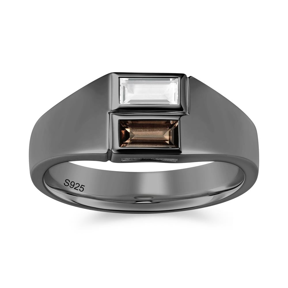 Toi Et Moi Sapphire and White Topaz Wide Band Ring for Mens - LUO Jewelry #gemstone_Smoky Quartz and White Topaz