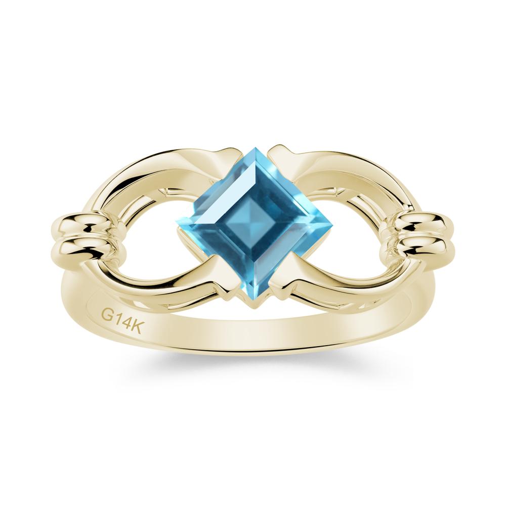 Solitaire Garnet Horseshoe Split Ring - LUO Jewelry #gemstone_Swiss Blue Topaz