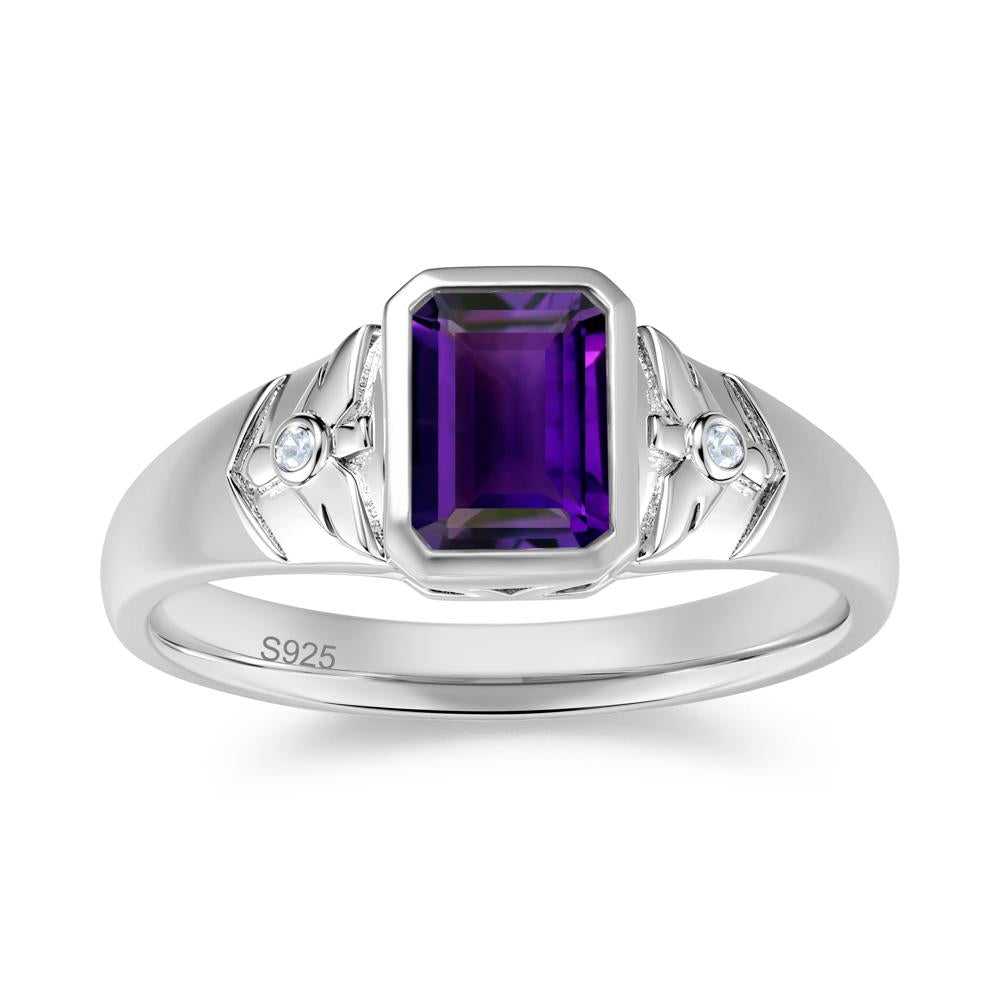 Bird Engraved Bezel Set Smoky Quartz Mens Ring - LUO Jewelry #gemstone_Amethyst