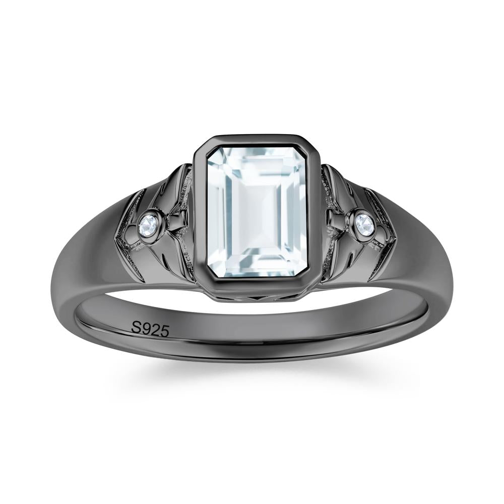 Bird Engraved Bezel Set Smoky Quartz Mens Ring - LUO Jewelry #gemstone_Aquamarine