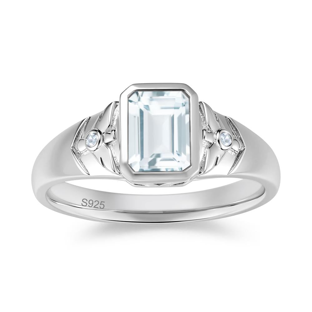 Bird Engraved Bezel Set Smoky Quartz Mens Ring - LUO Jewelry #gemstone_Aquamarine