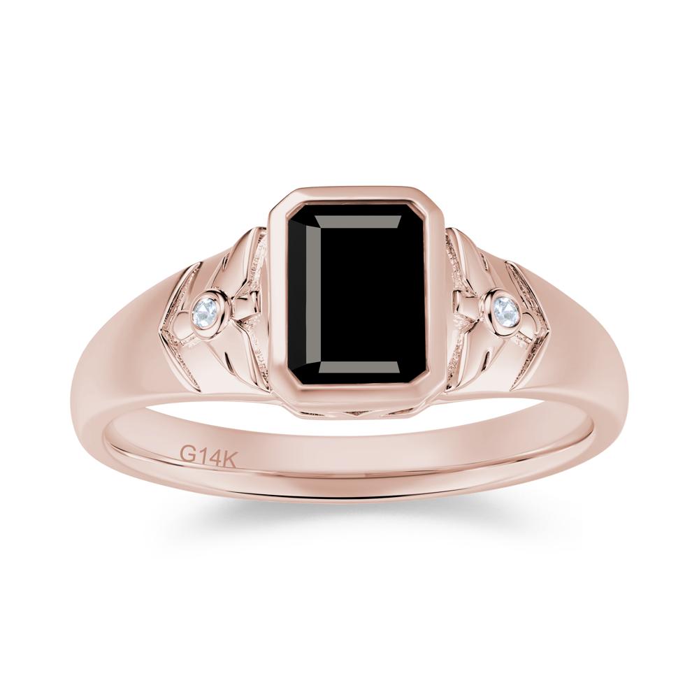 Bird Engraved Bezel Set Smoky Quartz Mens Ring - LUO Jewelry #gemstone_Black Spinel