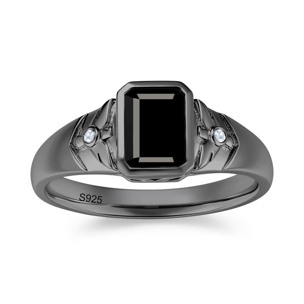 Bird Engraved Bezel Set Smoky Quartz Mens Ring - LUO Jewelry #gemstone_Black Spinel