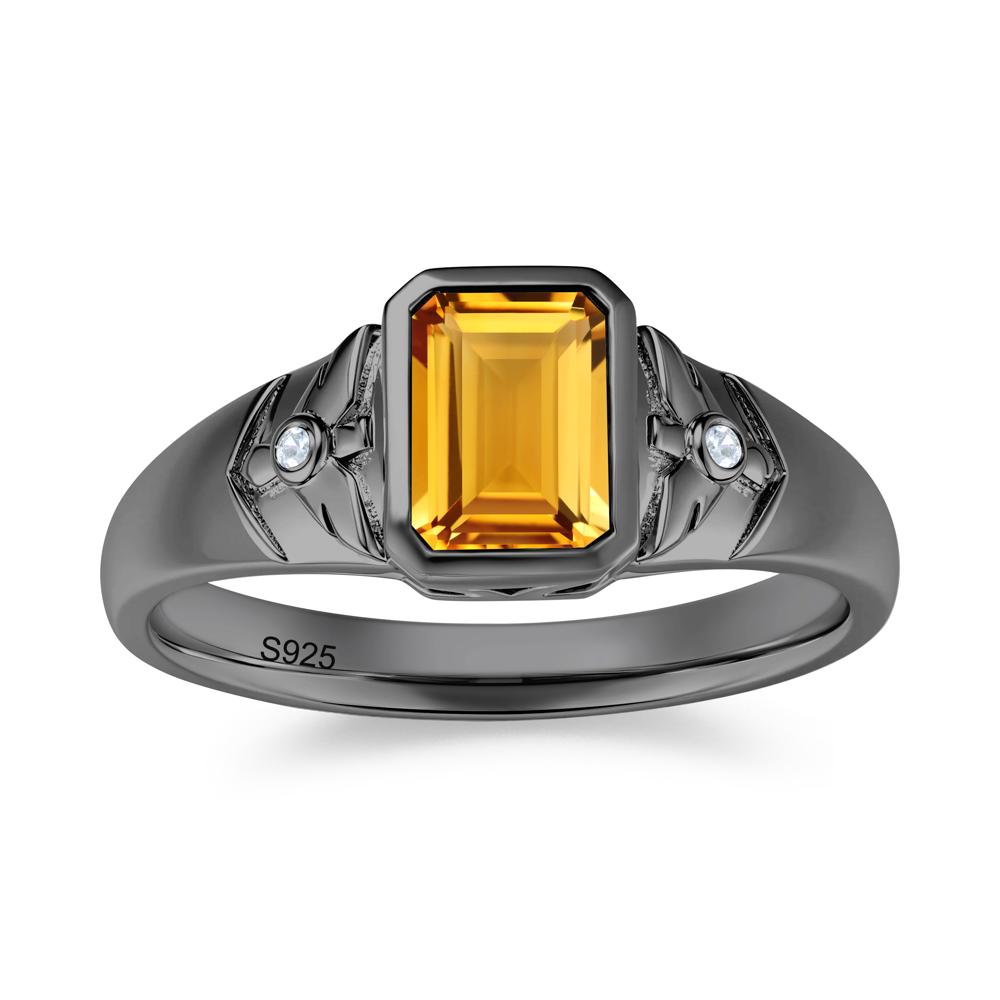 Bird Engraved Bezel Set Smoky Quartz Mens Ring - LUO Jewelry #gemstone_Citrine