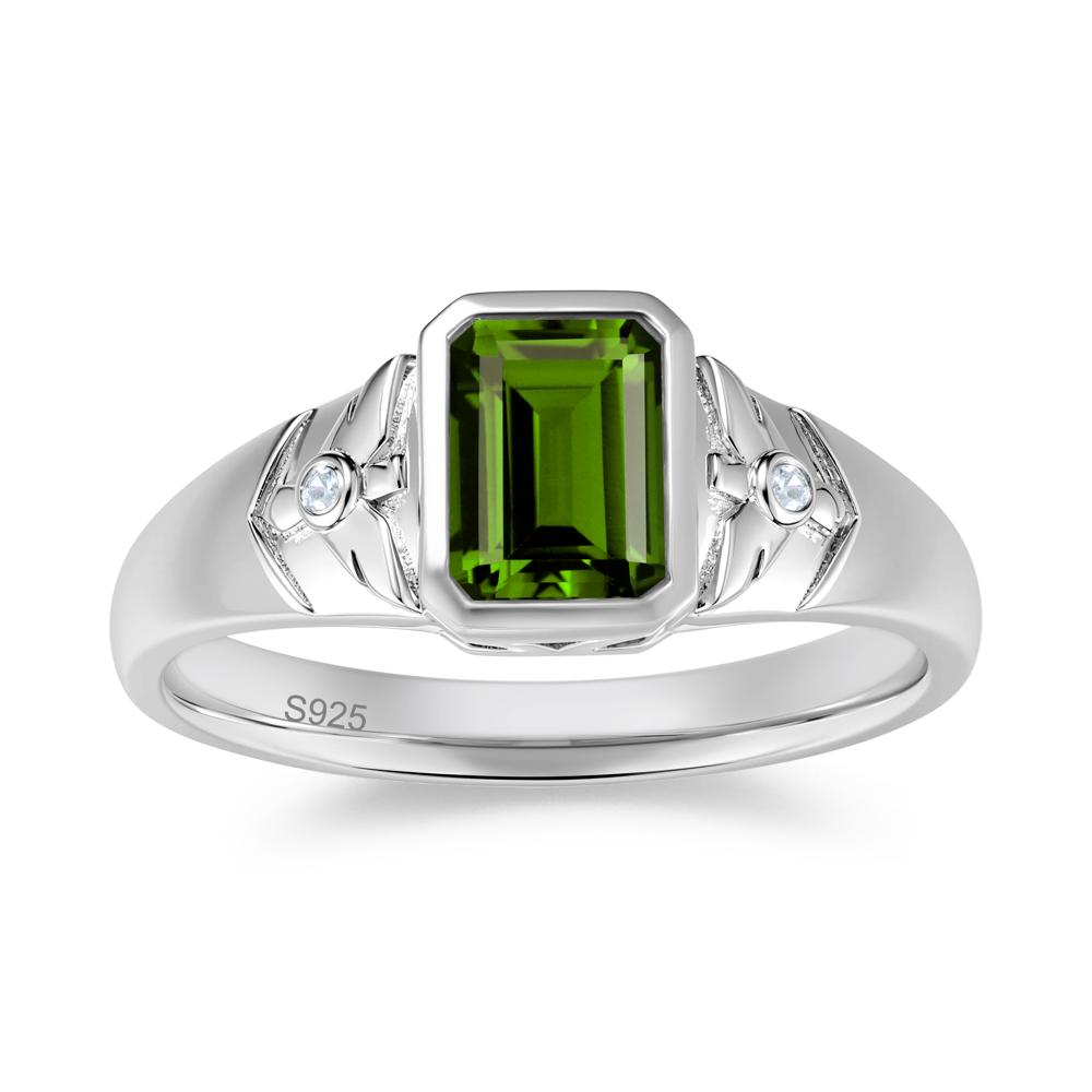 Bird Engraved Bezel Set Smoky Quartz Mens Ring - LUO Jewelry #gemstone_Diopside
