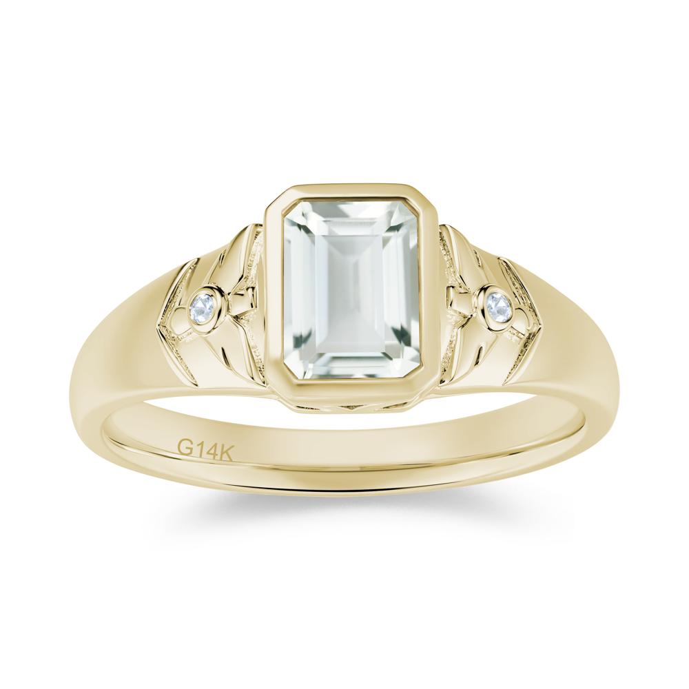 Bird Engraved Bezel Set Smoky Quartz Mens Ring - LUO Jewelry #gemstone_Green Amethyst