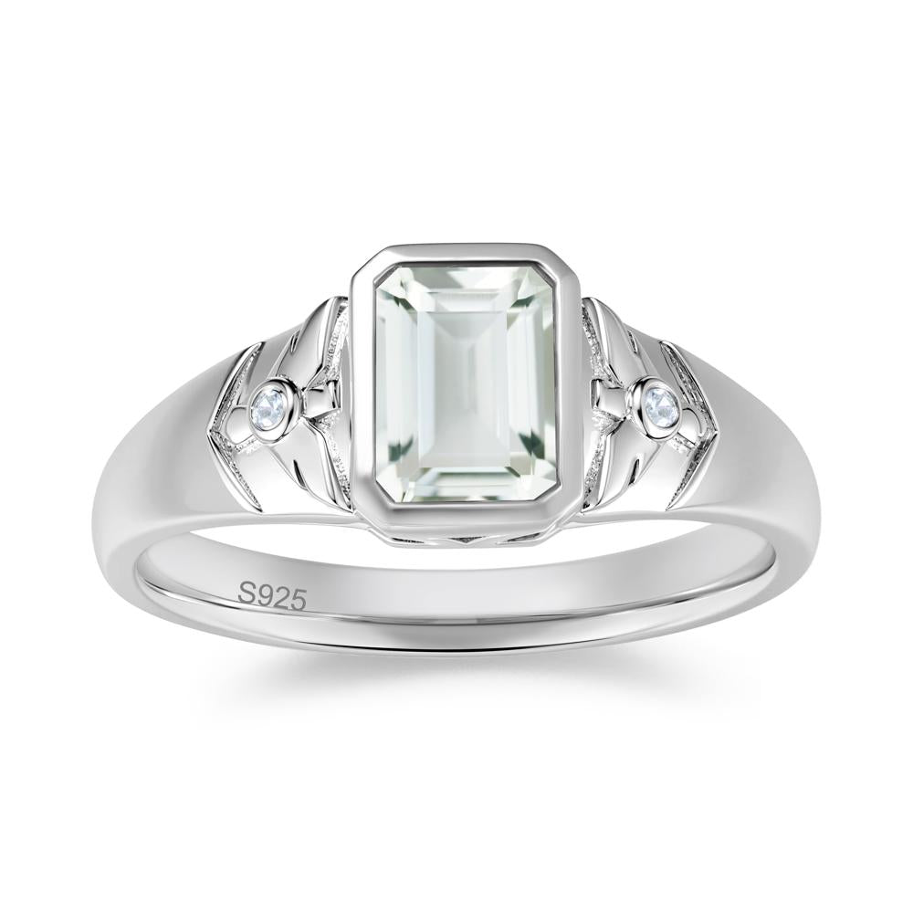 Bird Engraved Bezel Set Smoky Quartz Mens Ring - LUO Jewelry #gemstone_Green Amethyst