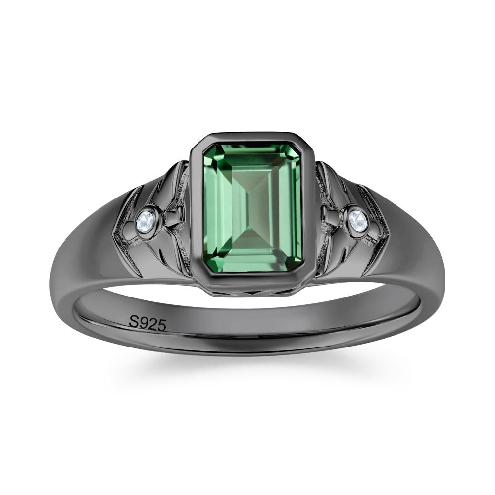 Bird Engraved Bezel Set Smoky Quartz Mens Ring - LUO Jewelry #gemstone_Green Sapphire
