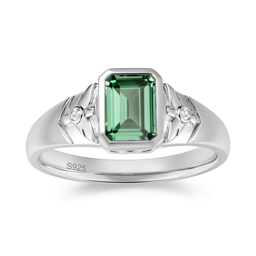 Bird Engraved Bezel Set Smoky Quartz Mens Ring - LUO Jewelry #gemstone_Green Sapphire