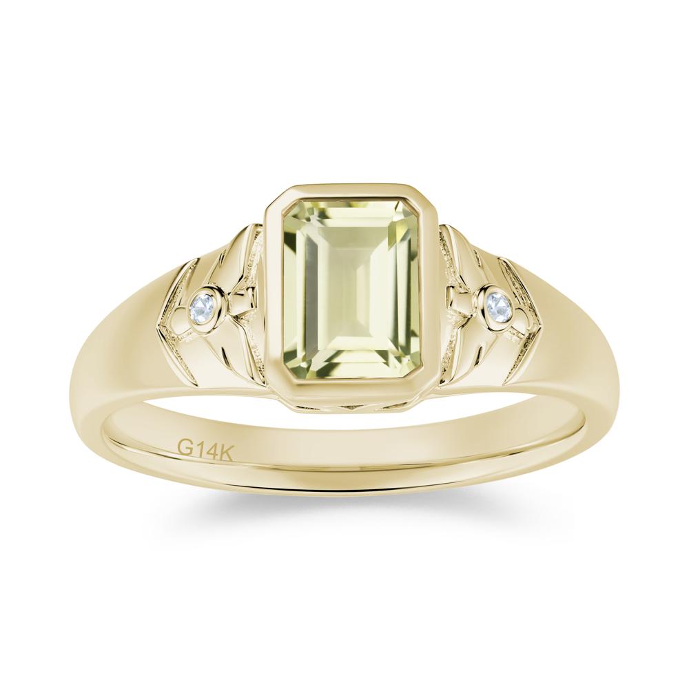 Bird Engraved Bezel Set Smoky Quartz Mens Ring - LUO Jewelry #gemstone_Lemon Quartz
