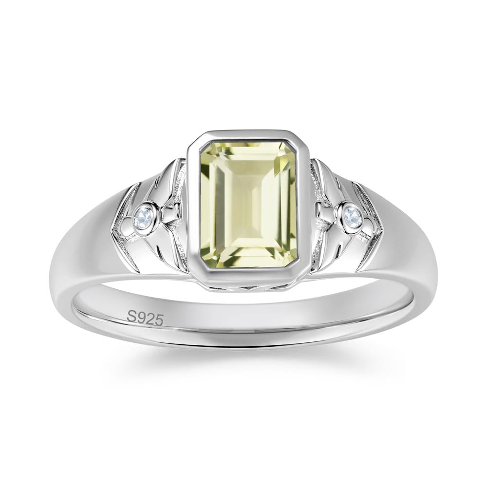 Bird Engraved Bezel Set Smoky Quartz Mens Ring - LUO Jewelry #gemstone_Lemon Quartz