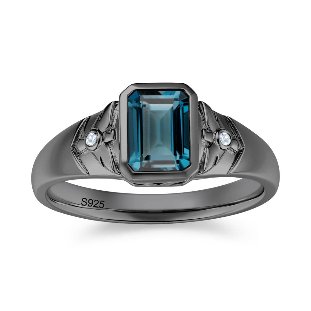 Bird Engraved Bezel Set Smoky Quartz Mens Ring - LUO Jewelry #gemstone_London Blue Topaz