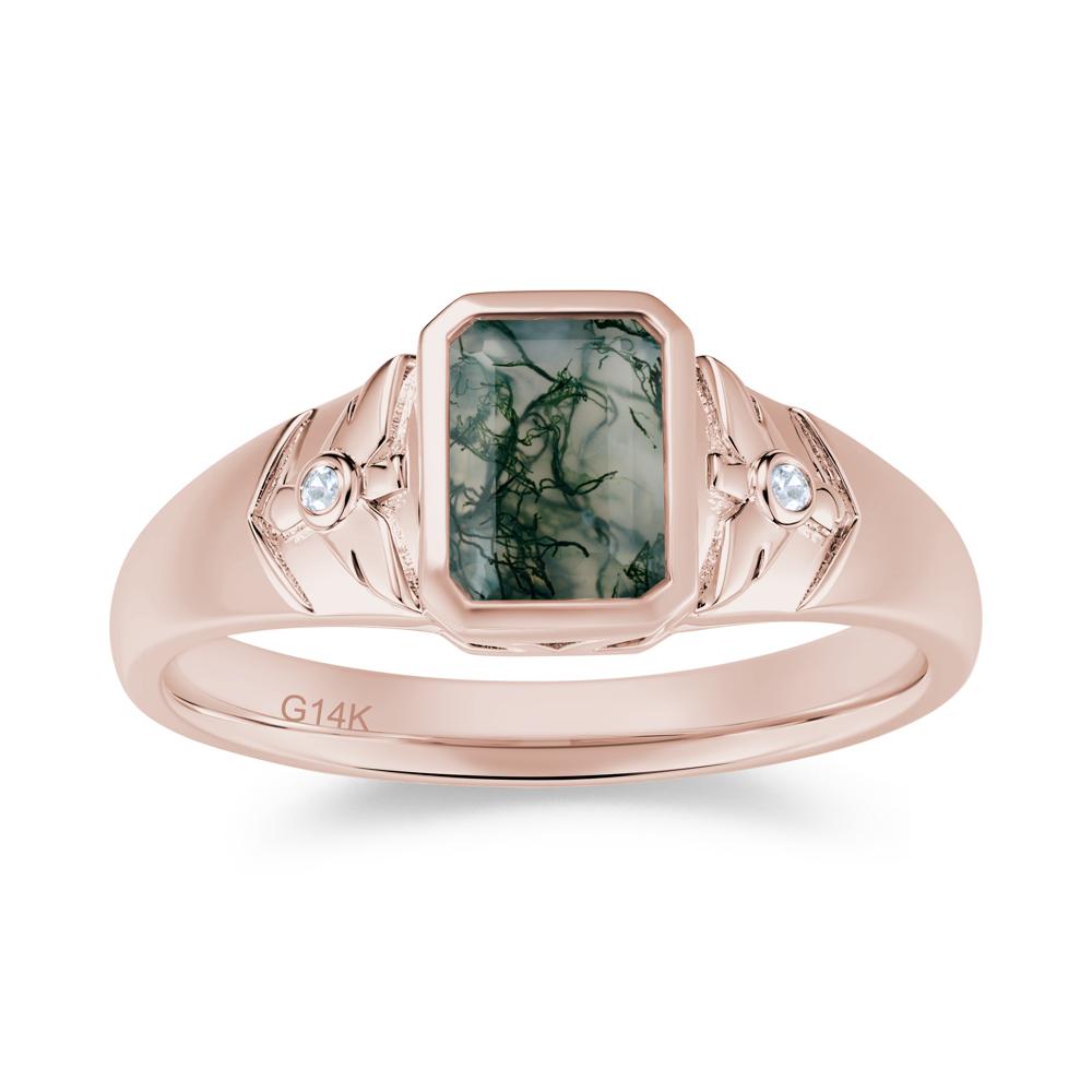 Bird Engraved Bezel Set Smoky Quartz Mens Ring - LUO Jewelry #gemstone_Moss Agate