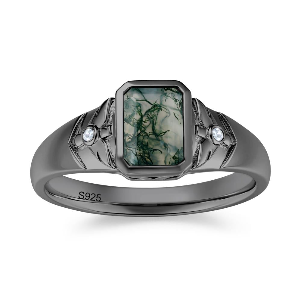 Bird Engraved Bezel Set Smoky Quartz Mens Ring - LUO Jewelry #gemstone_Moss Agate