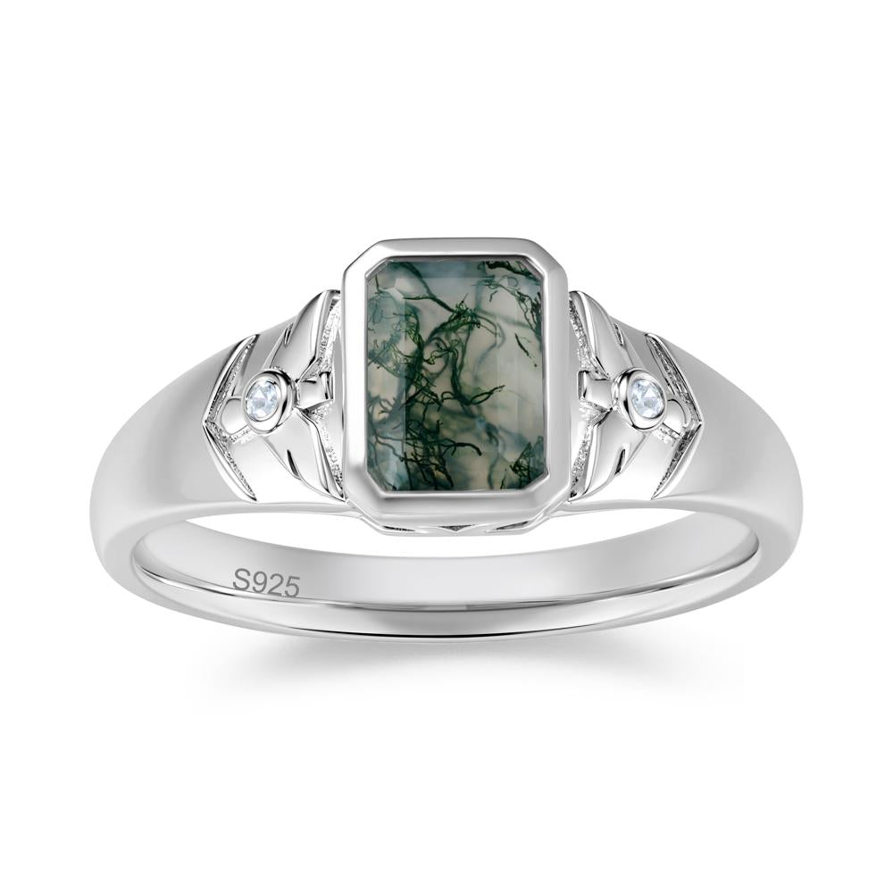 Bird Engraved Bezel Set Smoky Quartz Mens Ring - LUO Jewelry #gemstone_Moss Agate