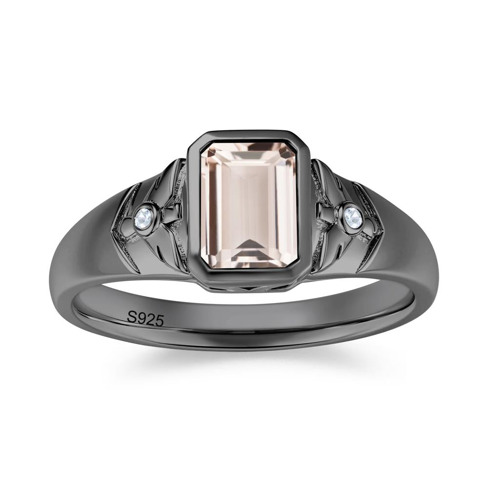 Bird Engraved Bezel Set Smoky Quartz Mens Ring - LUO Jewelry #gemstone_Morganite