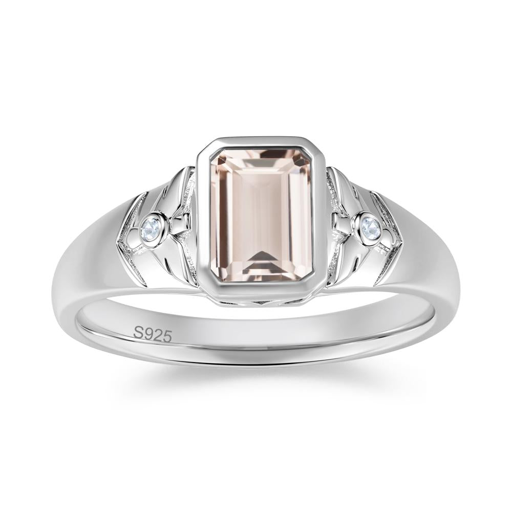 Bird Engraved Bezel Set Smoky Quartz Mens Ring - LUO Jewelry #gemstone_Morganite