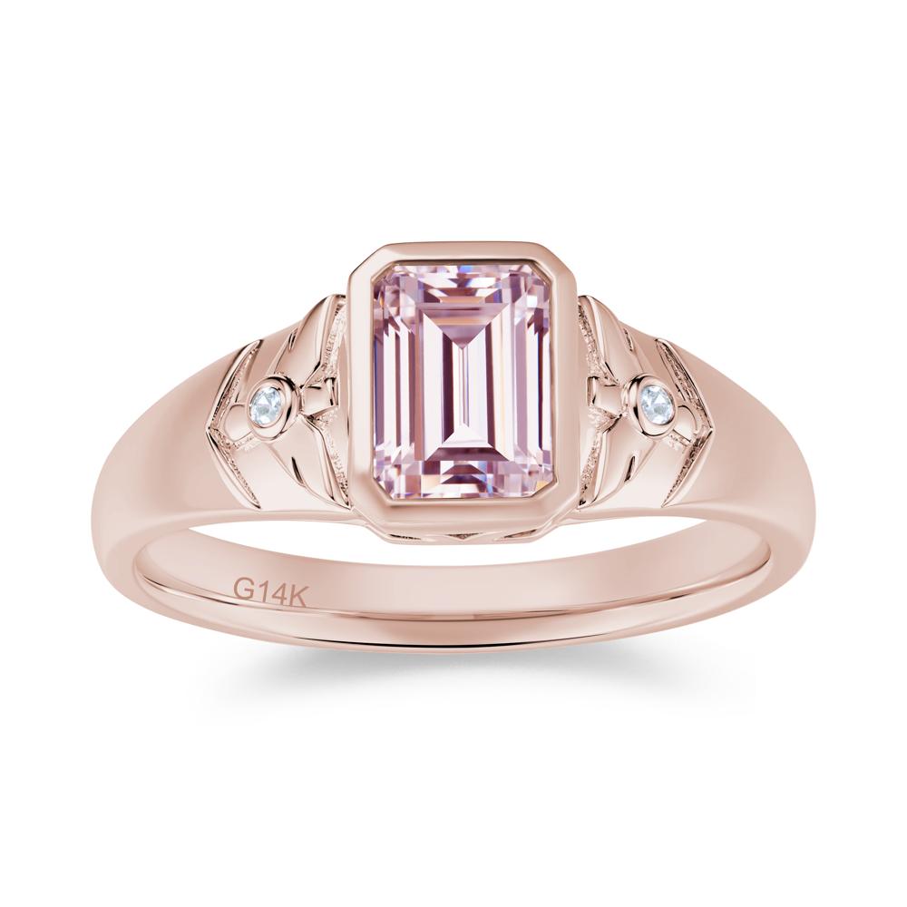 Bird Engraved Bezel Set Smoky Quartz Mens Ring - LUO Jewelry #gemstone_Pink Cubic Zirconia