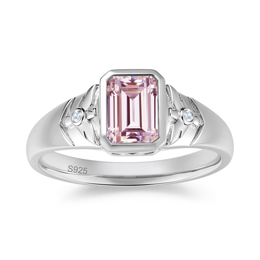 Bird Engraved Bezel Set Smoky Quartz Mens Ring - LUO Jewelry #gemstone_Pink Cubic Zirconia