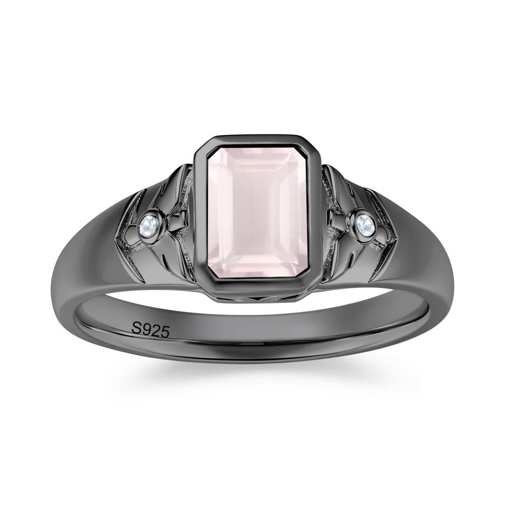 Bird Engraved Bezel Set Smoky Quartz Mens Ring - LUO Jewelry #gemstone_Rose Quartz