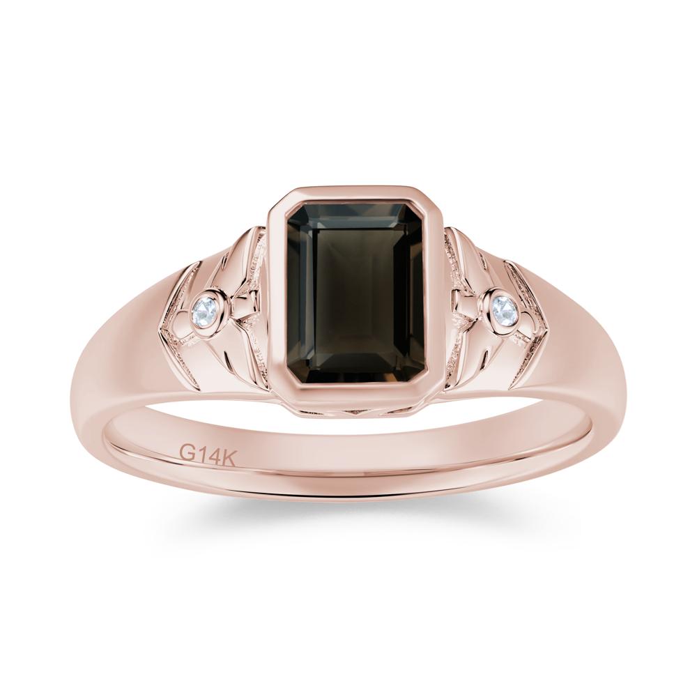 Bird Engraved Bezel Set Smoky Quartz Mens Ring - LUO Jewelry #gemstone_Smoky Quartz