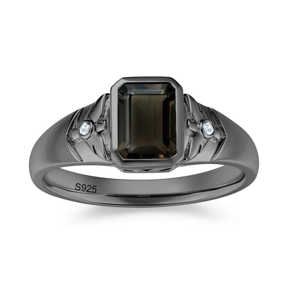 Bird Engraved Bezel Set Smoky Quartz Mens Ring - LUO Jewelry #gemstone_Smoky Quartz