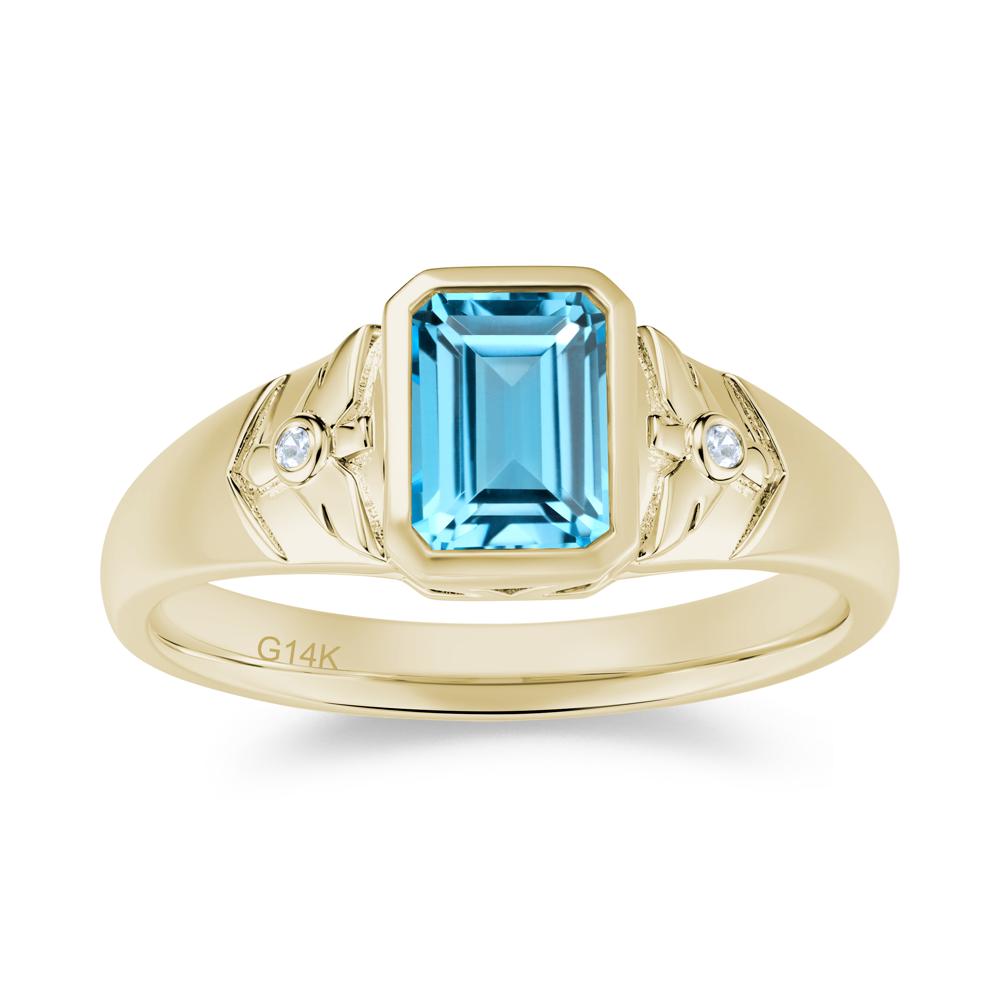 Bird Engraved Bezel Set Smoky Quartz Mens Ring - LUO Jewelry #gemstone_Swiss Blue Topaz