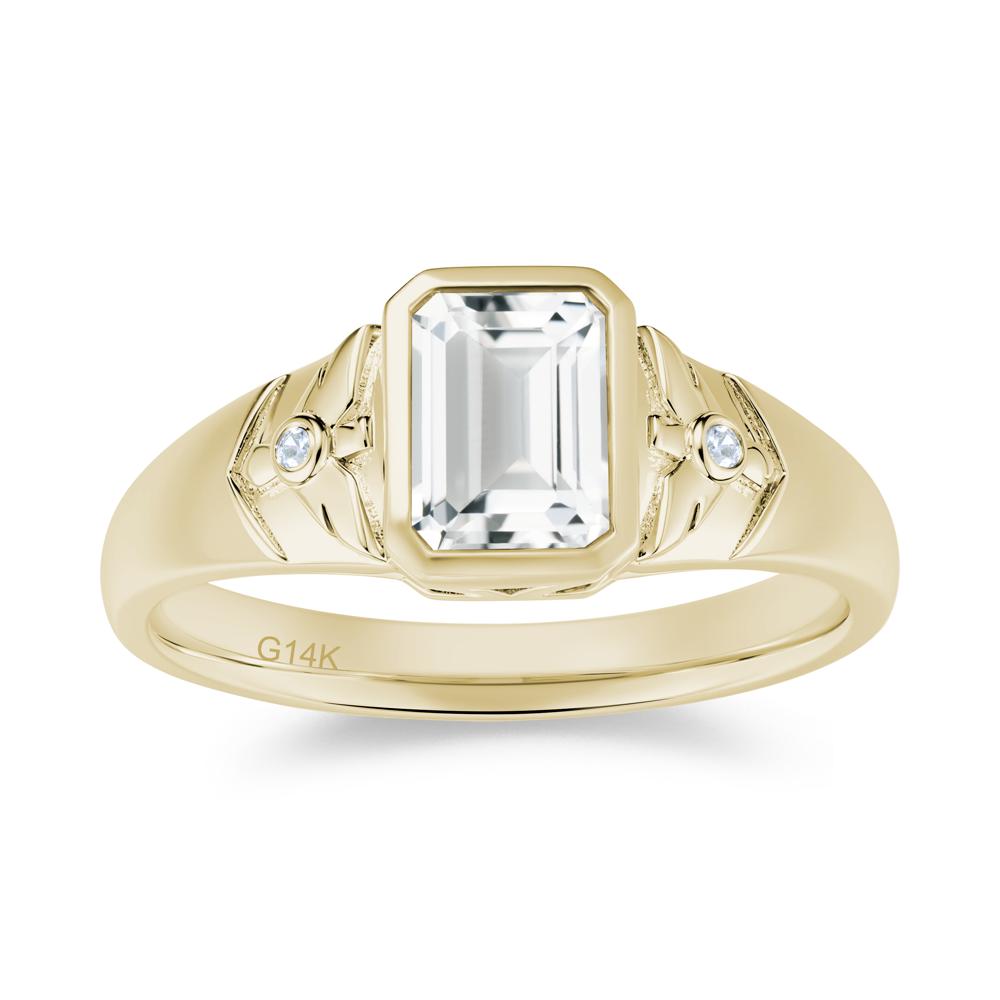Bird Engraved Bezel Set Smoky Quartz Mens Ring - LUO Jewelry #gemstone_White Topaz