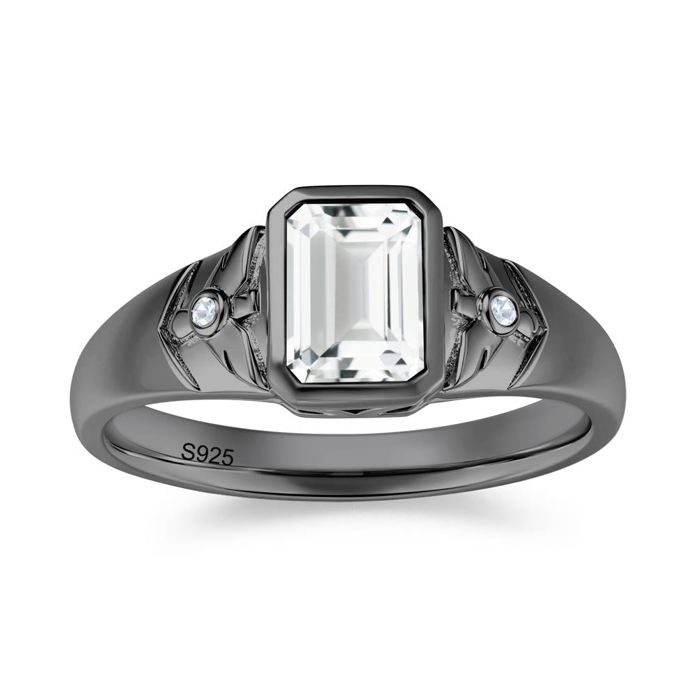 Bird Engraved Bezel Set Smoky Quartz Mens Ring - LUO Jewelry #gemstone_White Topaz