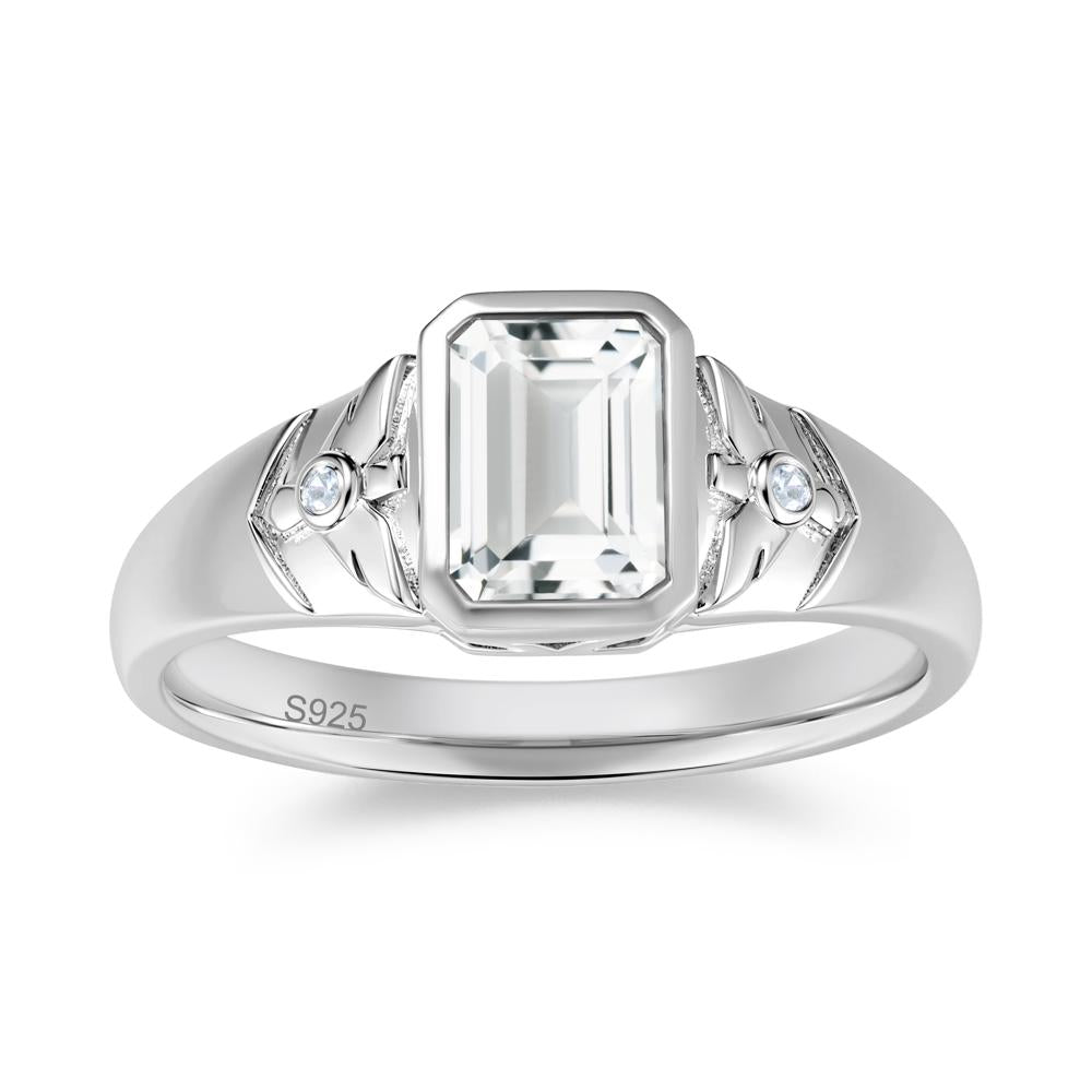 Bird Engraved Bezel Set Smoky Quartz Mens Ring - LUO Jewelry #gemstone_White Topaz