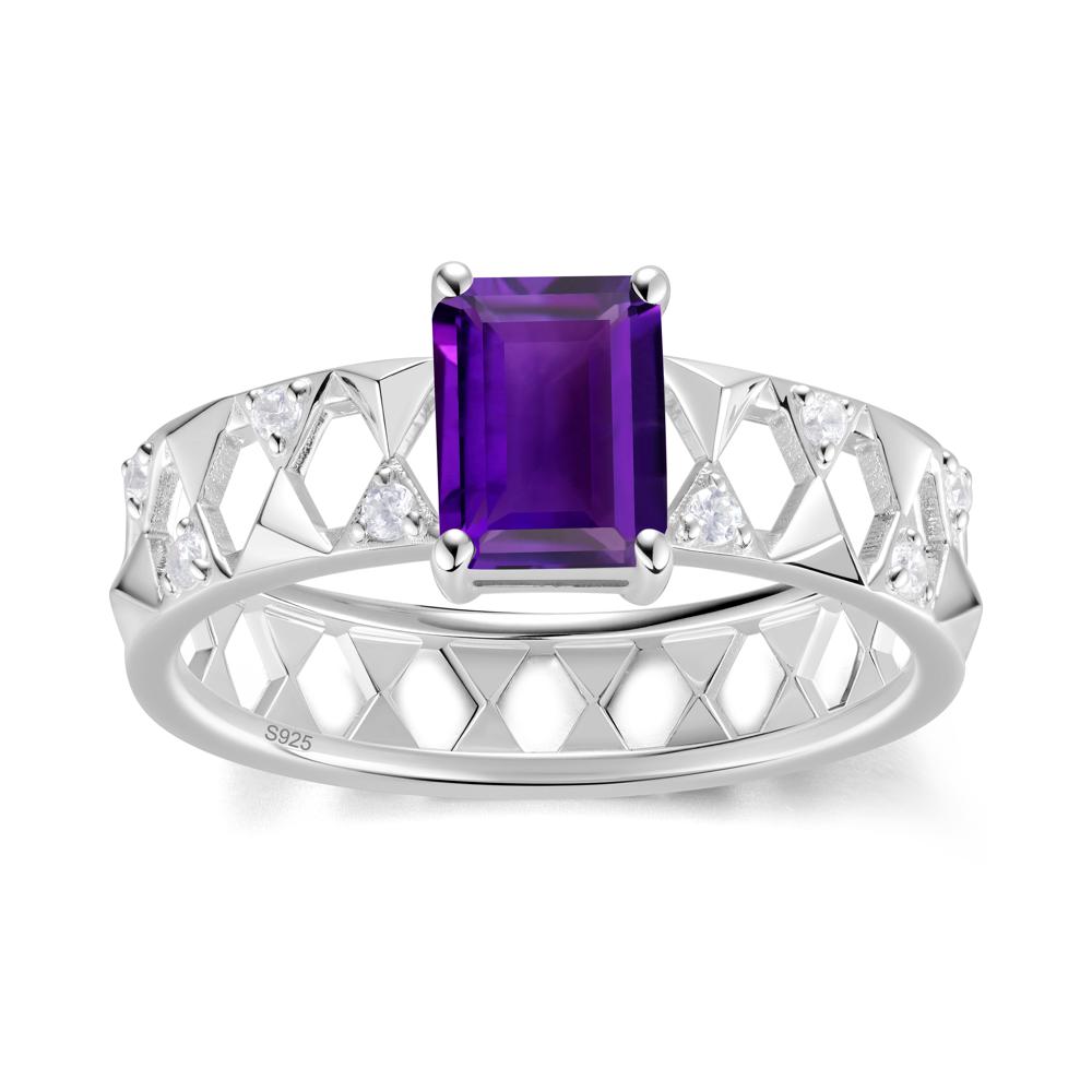 Emerald Cut Garnet Pyramid Hollow Ring for Men - LUO Jewelry #gemstone_Amethyst