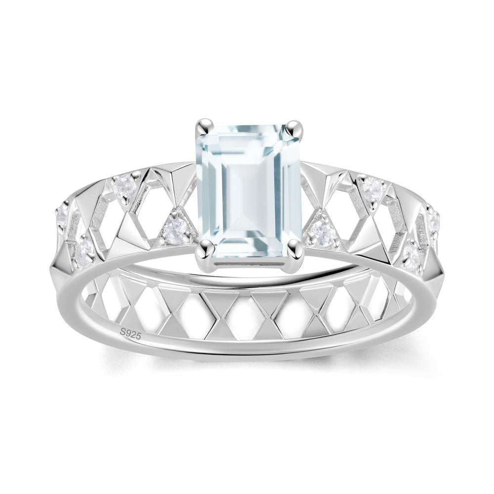 Emerald Cut Garnet Pyramid Hollow Ring for Men - LUO Jewelry #gemstone_Aquamarine