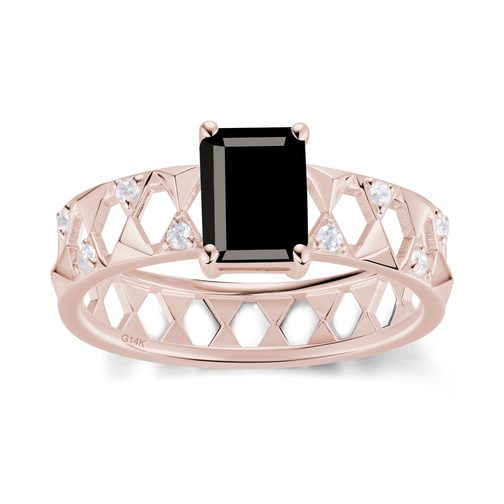 Emerald Cut Garnet Pyramid Hollow Ring for Men - LUO Jewelry #gemstone_Black Spinel