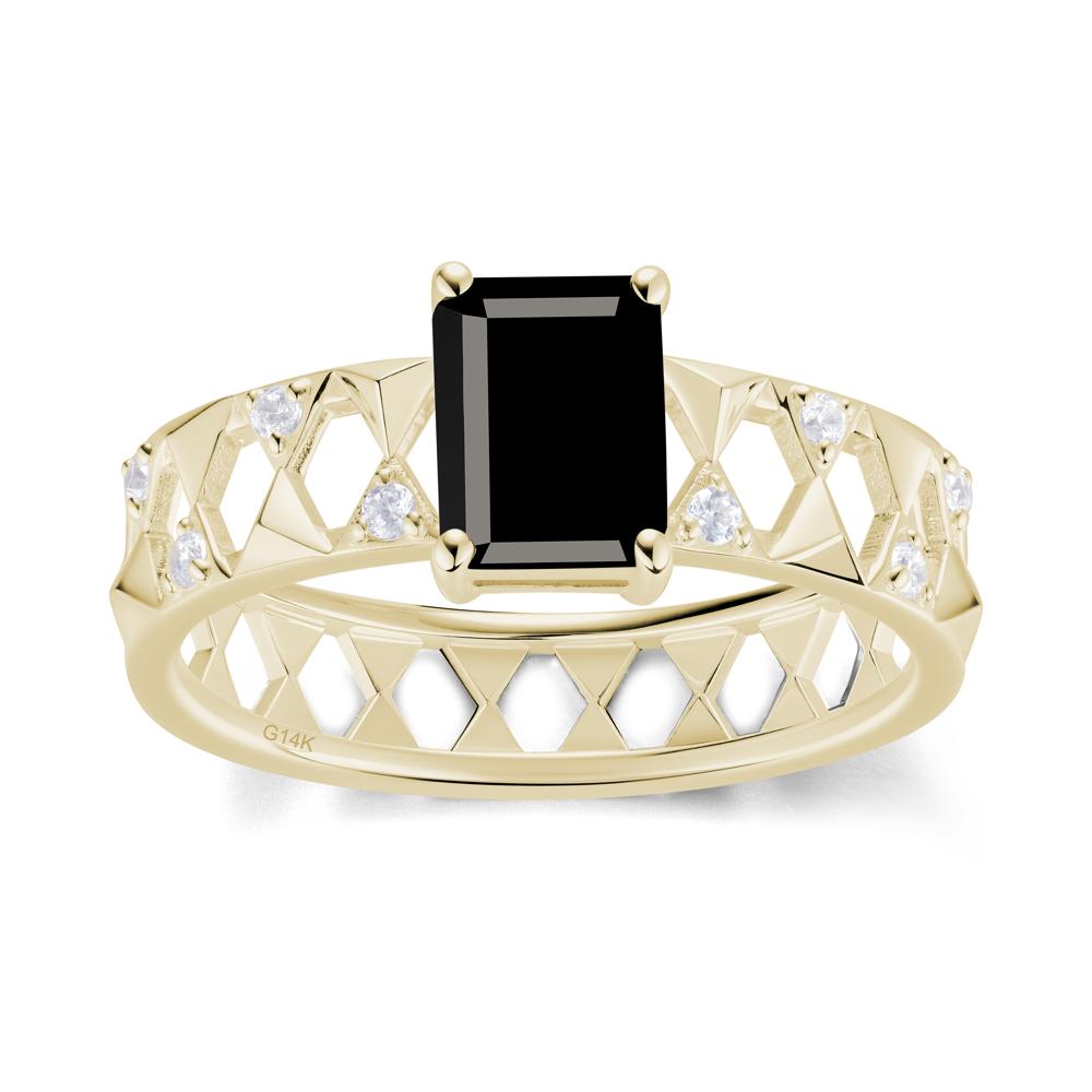Emerald Cut Garnet Pyramid Hollow Ring for Men - LUO Jewelry #gemstone_Black Spinel