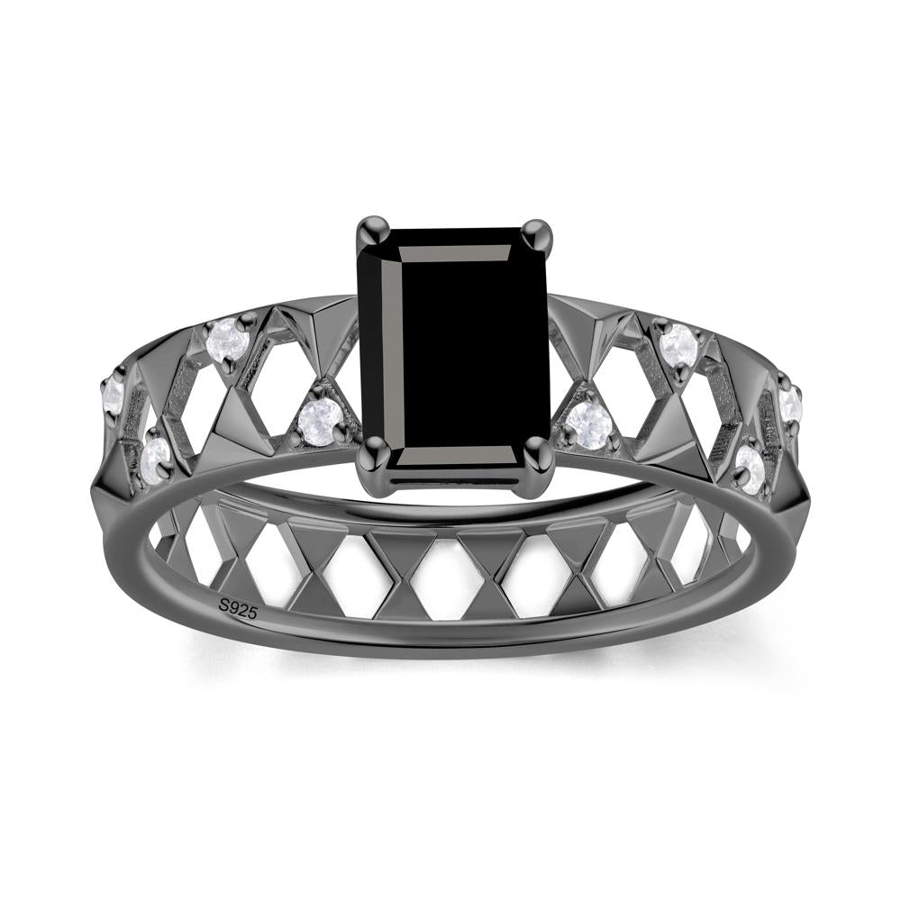 Emerald Cut Garnet Pyramid Hollow Ring for Men - LUO Jewelry #gemstone_Black Spinel