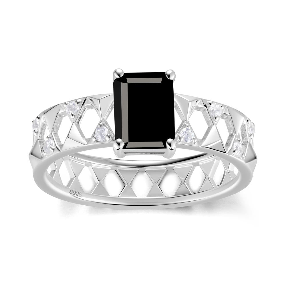 Emerald Cut Garnet Pyramid Hollow Ring for Men - LUO Jewelry #gemstone_Black Spinel