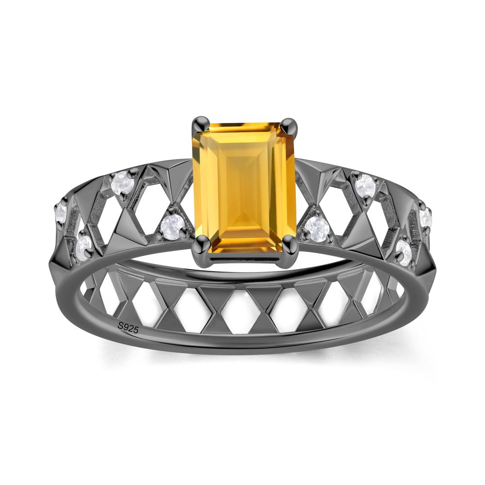 Emerald Cut Garnet Pyramid Hollow Ring for Men - LUO Jewelry #gemstone_Citrine
