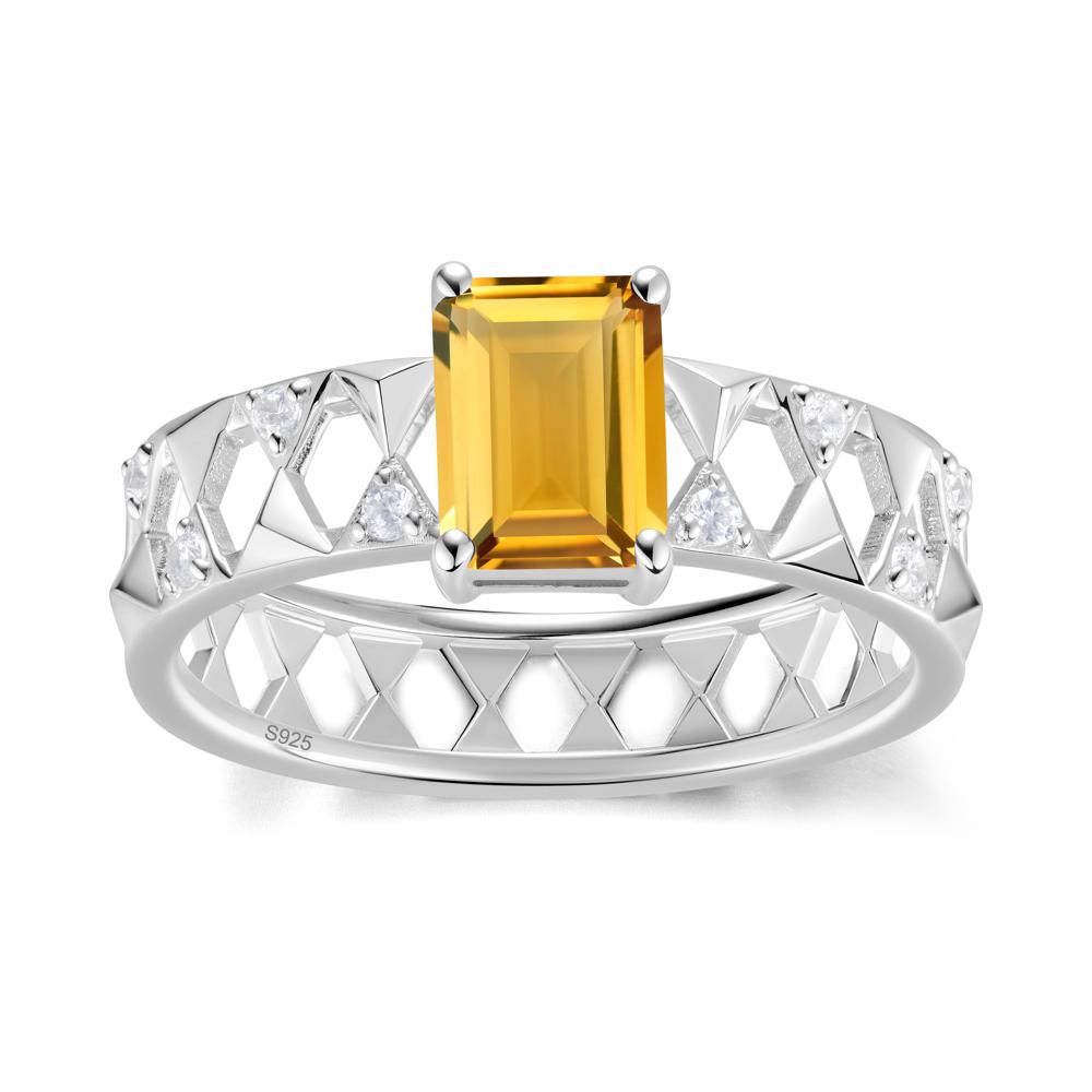 Emerald Cut Garnet Pyramid Hollow Ring for Men - LUO Jewelry #gemstone_Citrine
